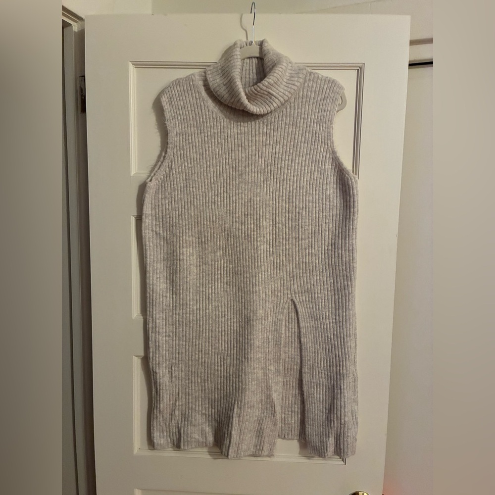 Dex Ribbed grey Turtleneck Sweater short dress